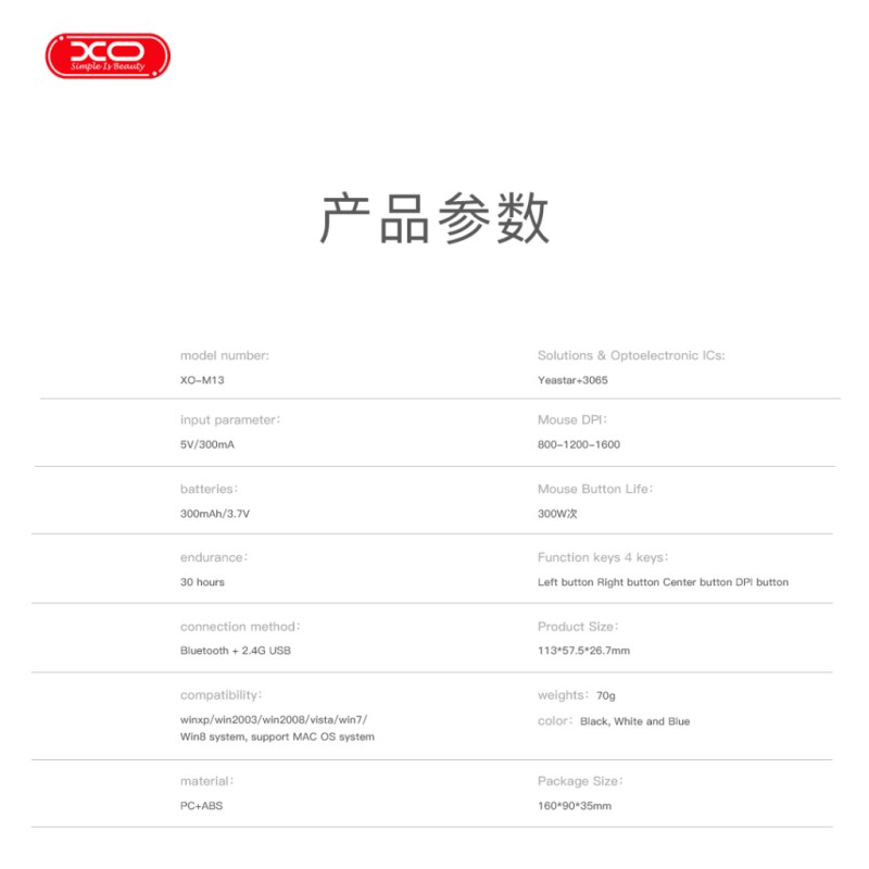 Мышка XO M13 Wireless White (M13 White)