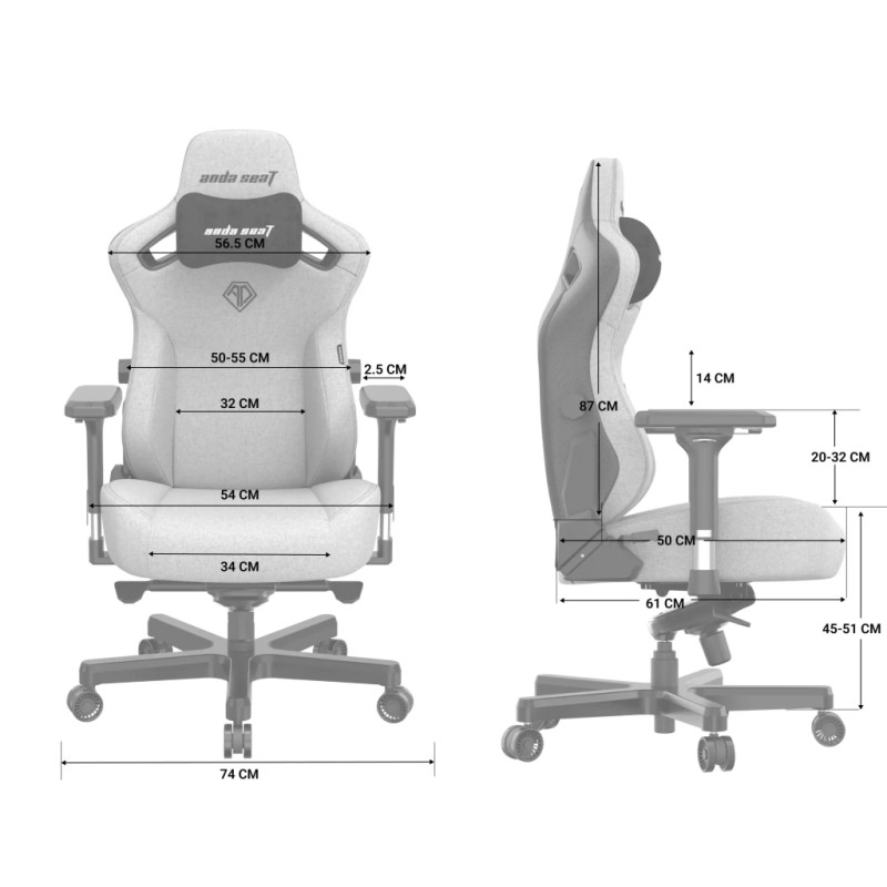 Кресло игровое Anda Seat Kaiser 3 Fabric Size L Grey (AD12YDC-L-01-G-PV/F)