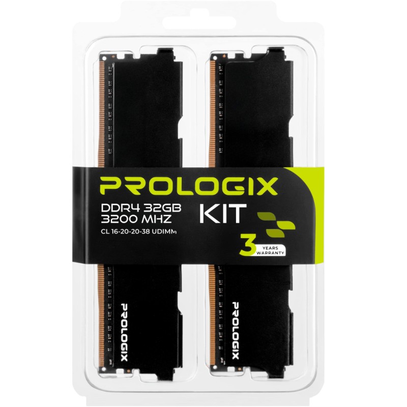 Модуль памяти для компьютера DDR4 32GB (2x16GB) 3200 MHz Black Prologix (PRO32GB3200B4K)