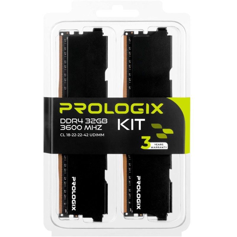 Модуль памяти для компьютера DDR4 32GB (2x16GB) 3600 MHz Black Prologix (PRO32GB3600B4K)