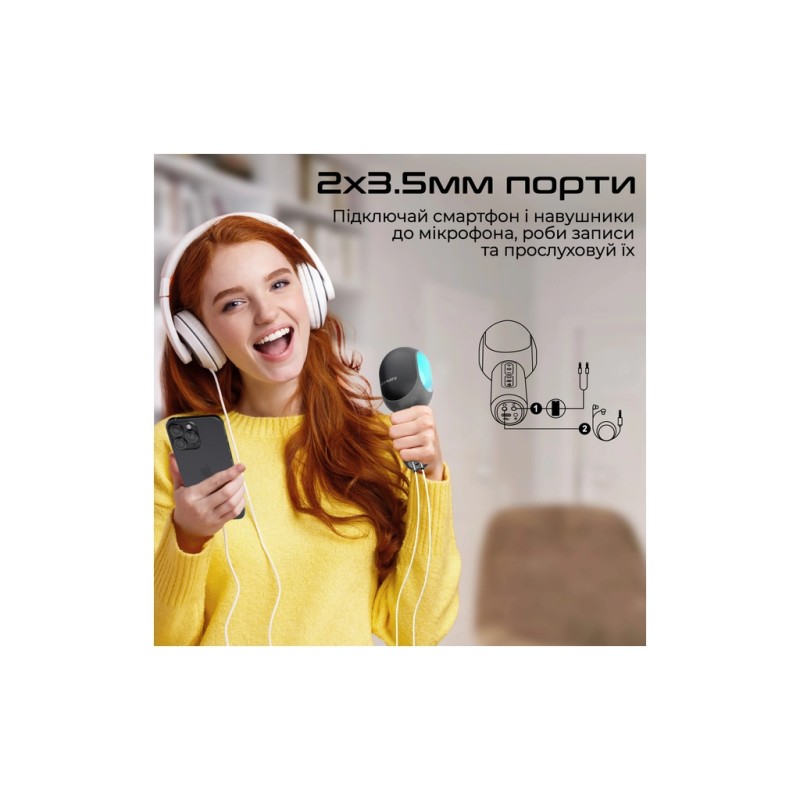 Микрофон Promate VocalMic Bluetooth 2 x AUX LED Black (vocalmic.black)