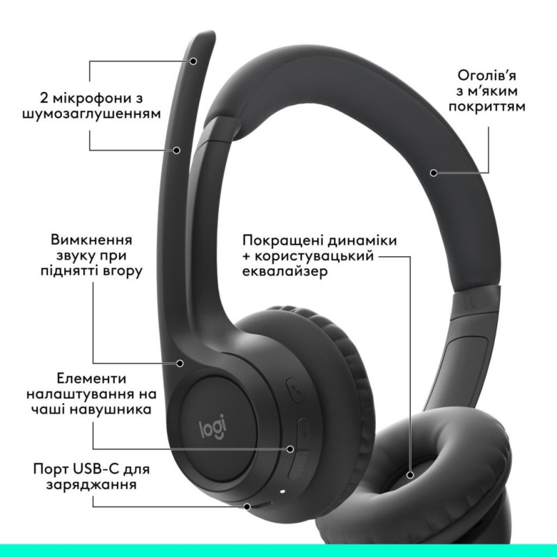 Наушники Logitech Zone 300 Bluetooth Graphite (981-001407)