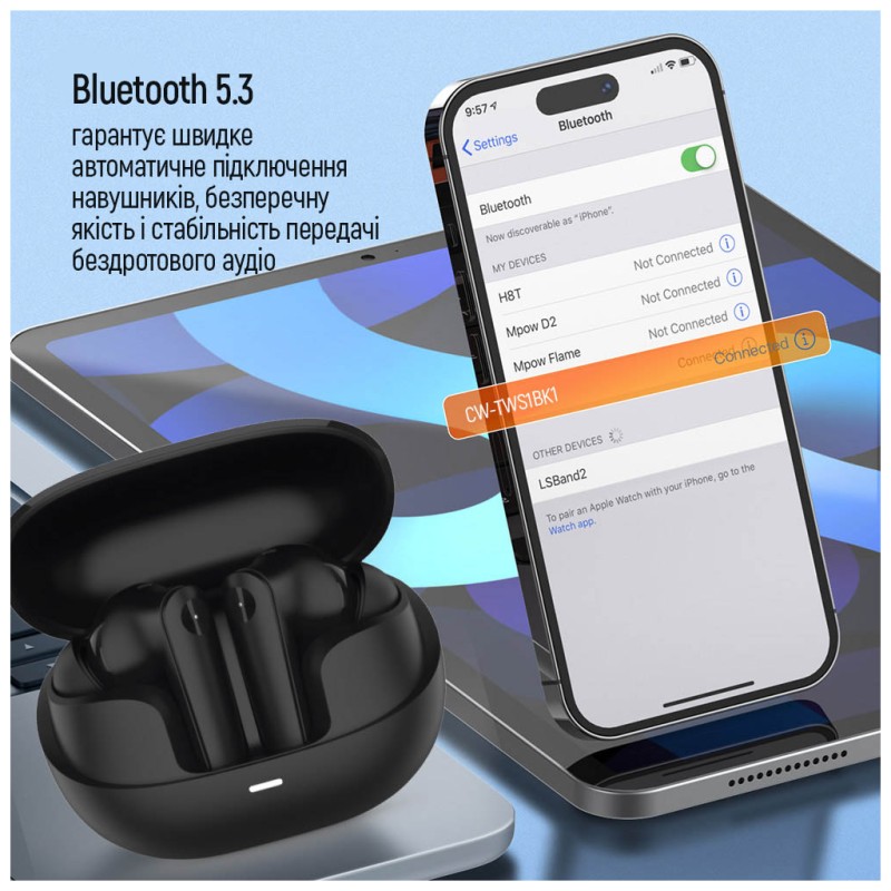Наушники ColorWay Slim TWS-1 Earbuds Long Life Black (CW-TWS1BK1)