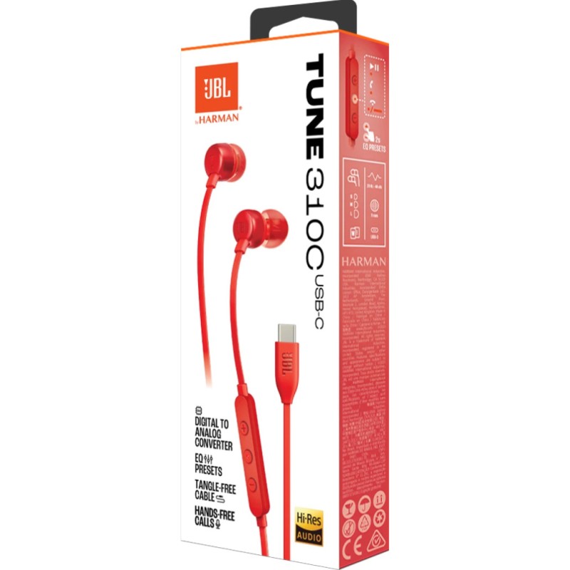 Наушники JBL Tune 310C USB-C Red (JBLT310CRED)