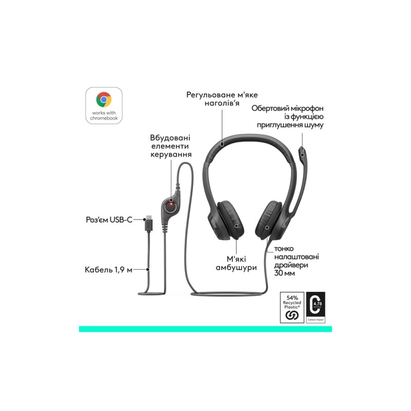 Наушники Logitech H390 USB-C Midnight Black (981-001576)