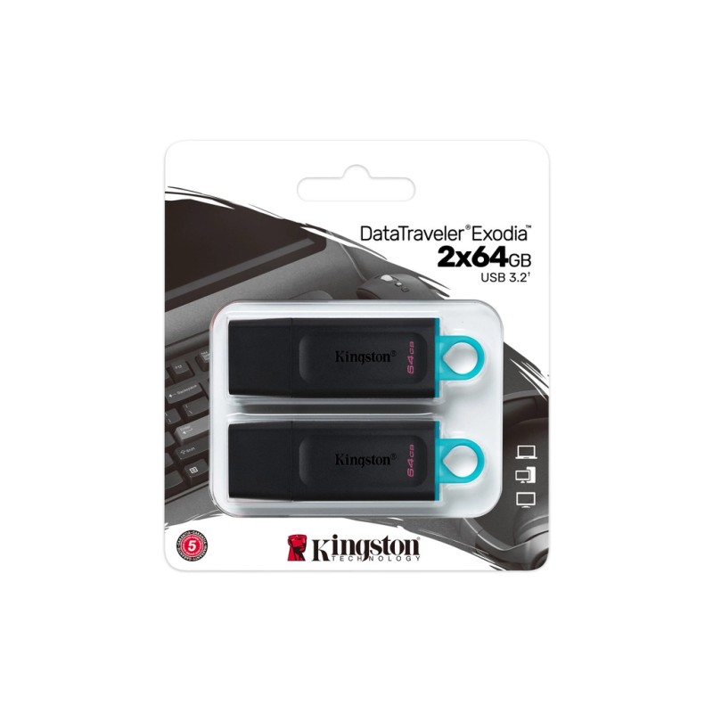 USB флеш накопичувач Kingston 2x64GB DT Exodia Black+Blue USB 3.2 (DTX/64GB-2P)