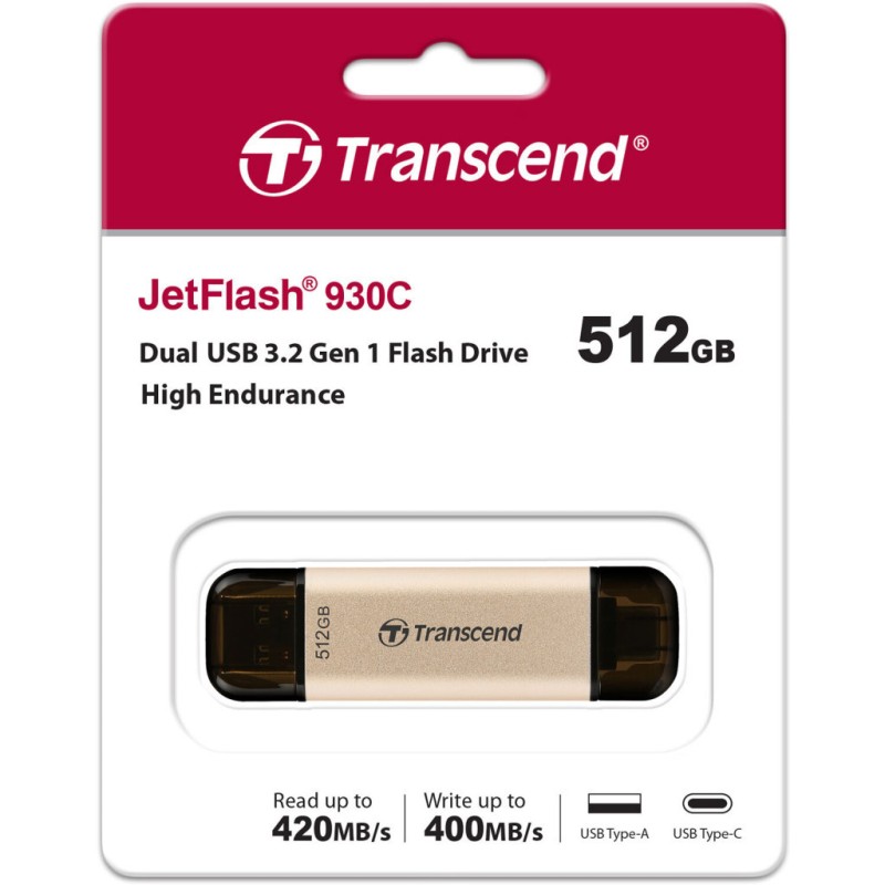 USB флеш накопичувач Transcend 512GB JetFlash 930C Gold-Black USB 3.2/Type-C (TS512GJF930C)