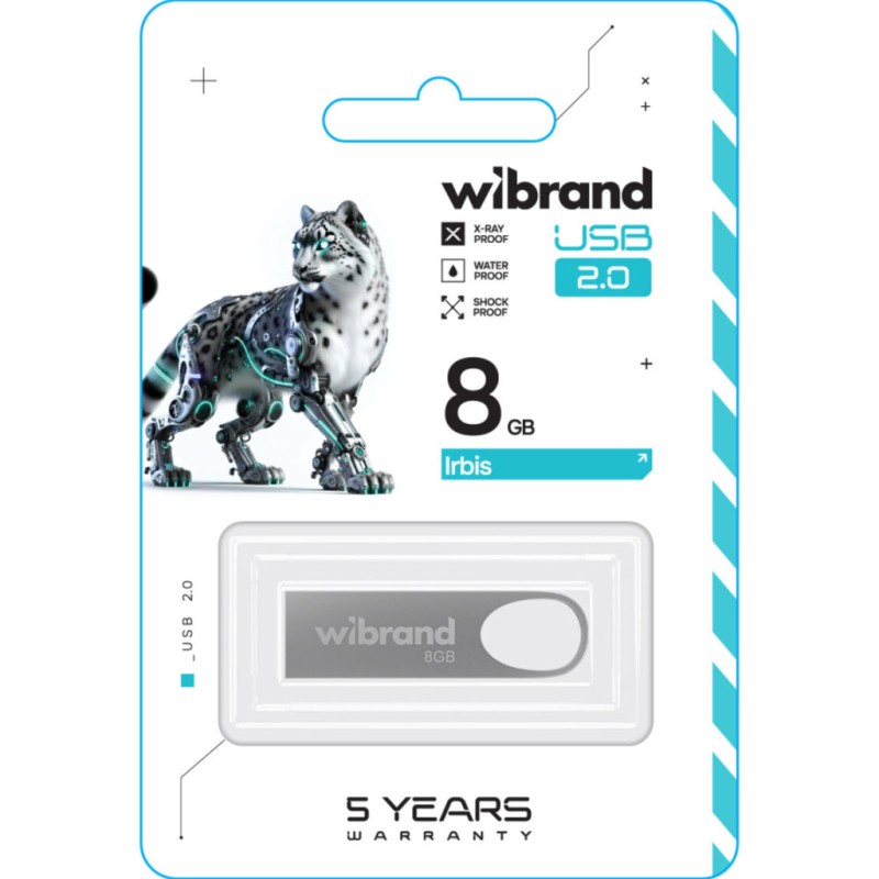 USB флеш накопитель Wibrand 8GB Irbis Silver USB 2.0 (WI2.0/IR8U3S)