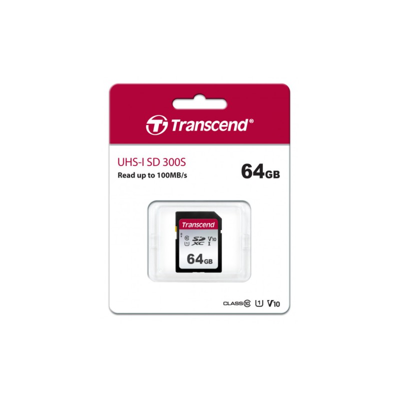 Карта памяти Transcend 64GB SDXC class 10 UHS-I U1 V10 (TS64GSDC300S)