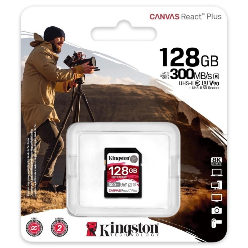 Карта памяти Kingston 128GB SDXC class 10 UHS-II U3 Canvas React Plus (SDR2/128GB)