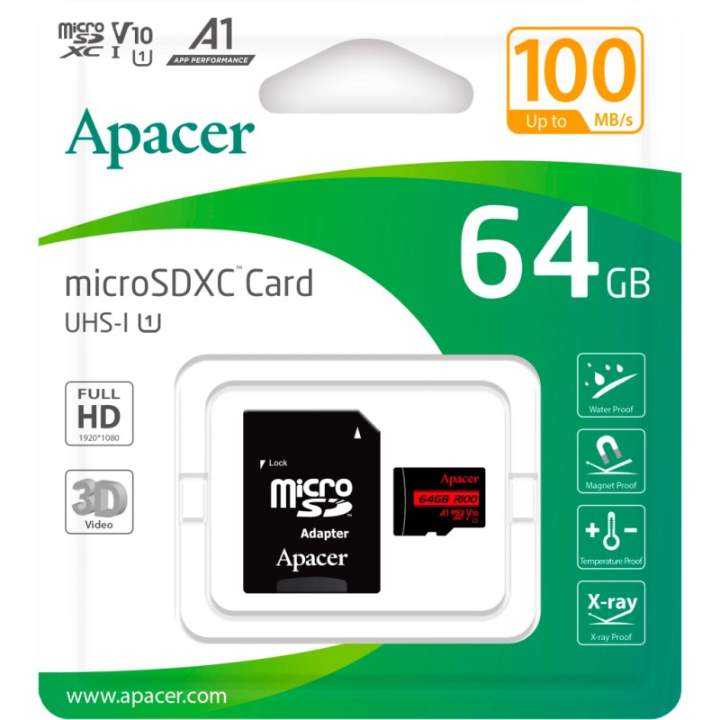 Карта памяти Apacer 64GB microSD class 10 UHS-I V10 A1 (AP64GMCSX10UB-R)