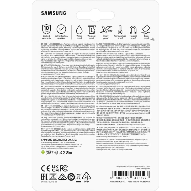 Карта памяти Samsung 256GB microSD class 10 UHS-I U3 V30 A2 EVO Plus (MB-MC256SA/EU)