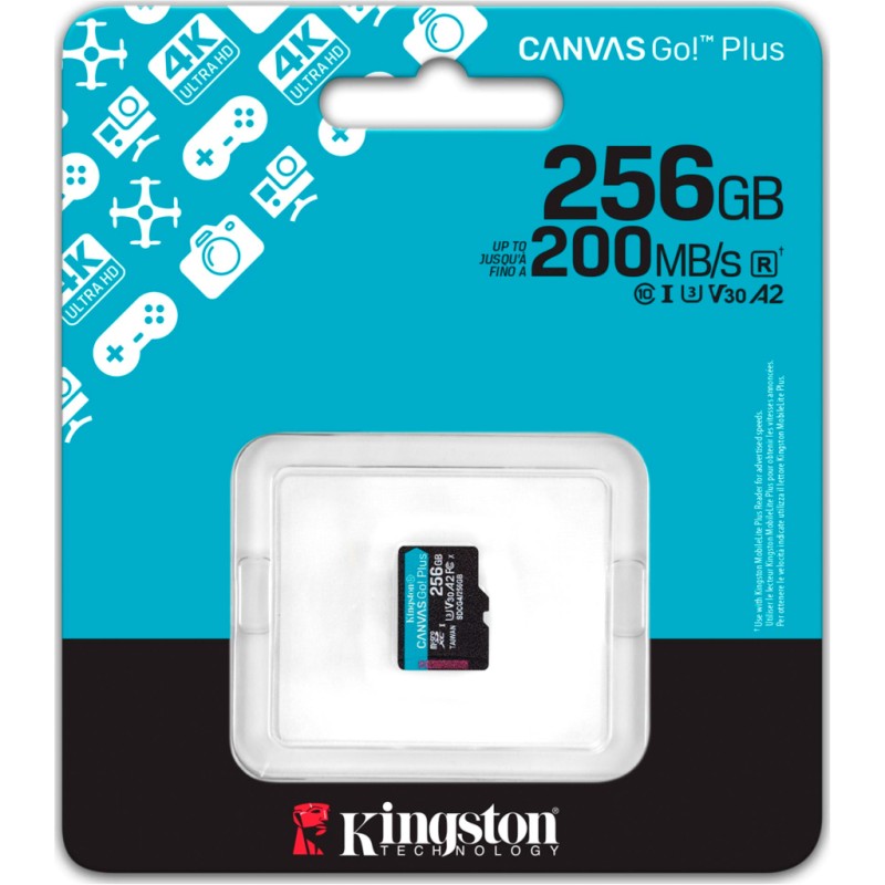 Карта памяти Kingston 256GB microSDXC сlass 10 UHS-I U3 V30 A2 Canvas Go Plus G4 (SDCG4/256GBSP)
