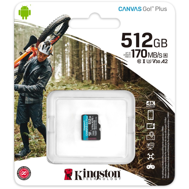 Карта пам'яті Kingston 512GB microSDXC сlass 10 UHS-I U3 V30 A2 Canvas Go Plus G4 (SDCG4/512GBSP)