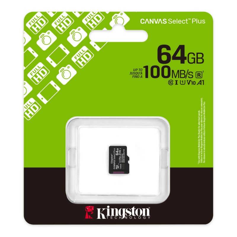 Карта памяти Kingston 64GB microSDXC class 10 UHS-I V10 A1 Canvas Select Plus (SDCS3/64GBSP)