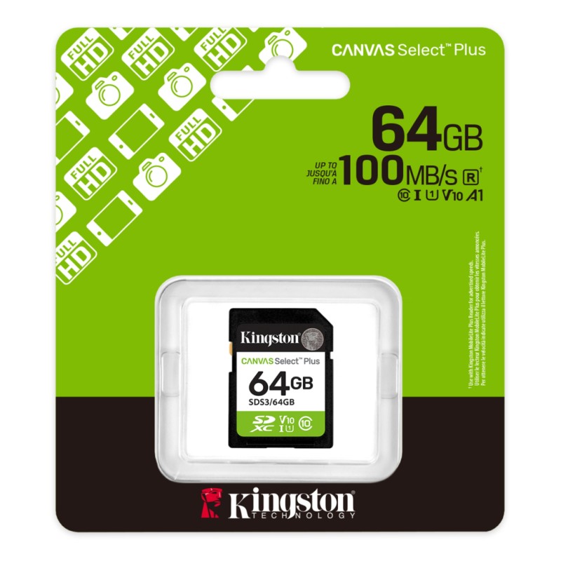 Карта памяти Kingston 64GB SDXC class 10 UHS-I V10 A1 Canvas Select Plus (SDS3/64GB)