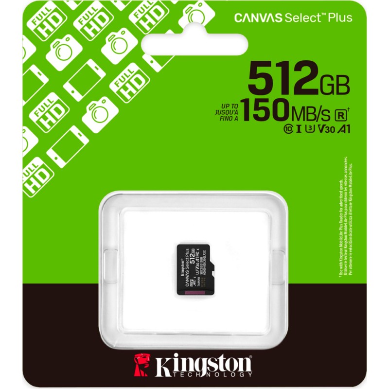 Карта памяти Kingston 512GB microSDXC class 10 UHS-I U3 V30 A1 Canvas Select Plus (SDCS3/512GBSP)