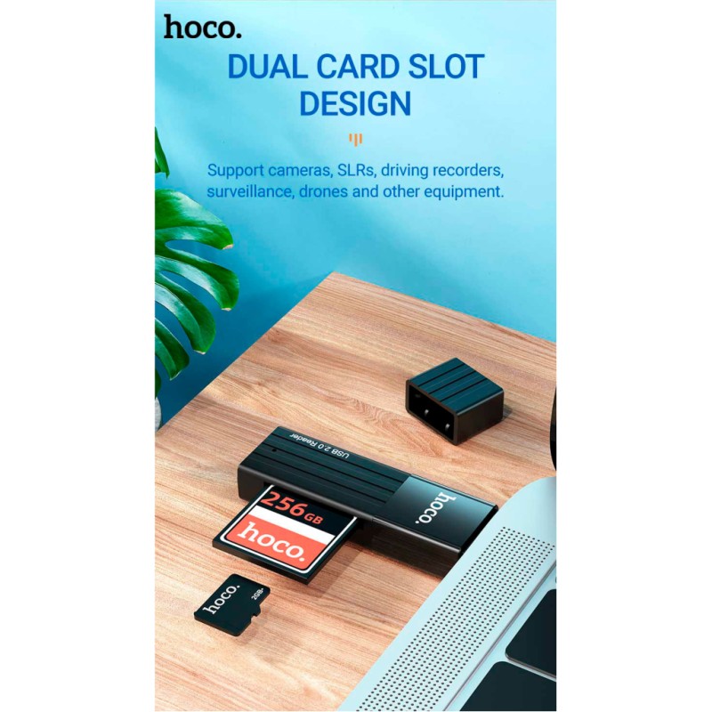 Считыватель флеш-карт HOCO USB3.0 to microSD, microSDHC, microSDXC, SD, SDHC, SDXC, HB20 Black (6931474735218)