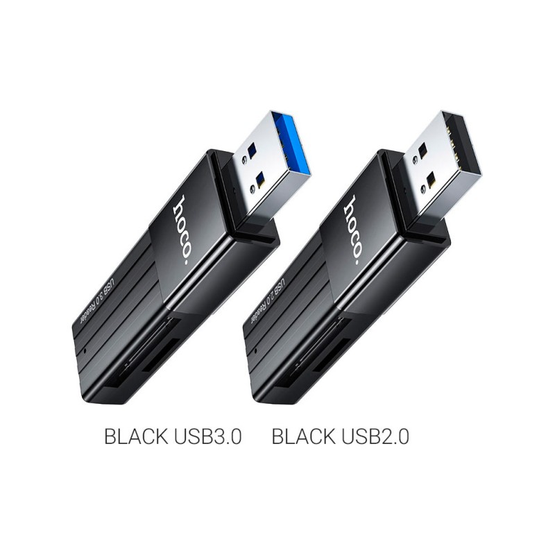 Считыватель флеш-карт HOCO USB3.0 to microSD, microSDHC, microSDXC, SD, SDHC, SDXC, HB20 Black (6931474735218)