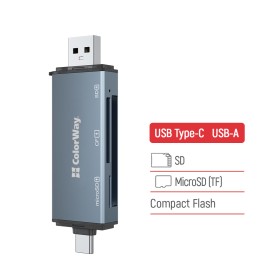 Считыватель флеш-карт ColorWay USB 2.0/USB-C to CF/SD/MicroSD (CW-CR-01)