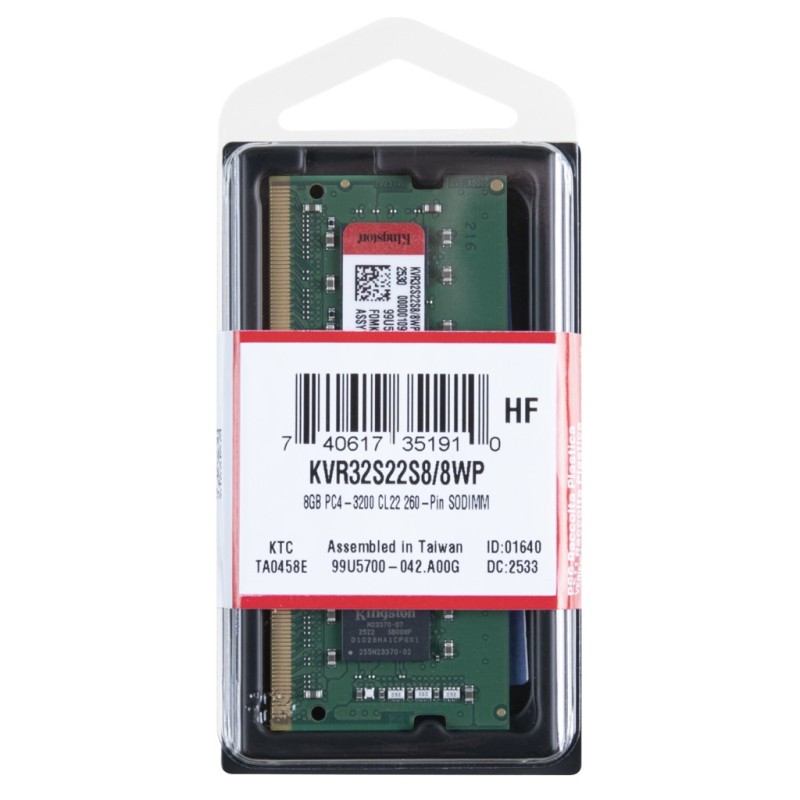 Модуль памяти для ноутбука SoDIMM DDR4 8GB 3200 MHz Kingston (KVR32S22S8/8WP)