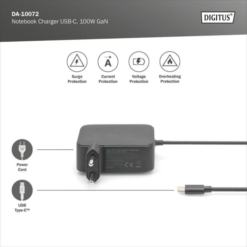 Блок питания к ноутбуку Digitus 100W USB-C GaN (DA-10072)