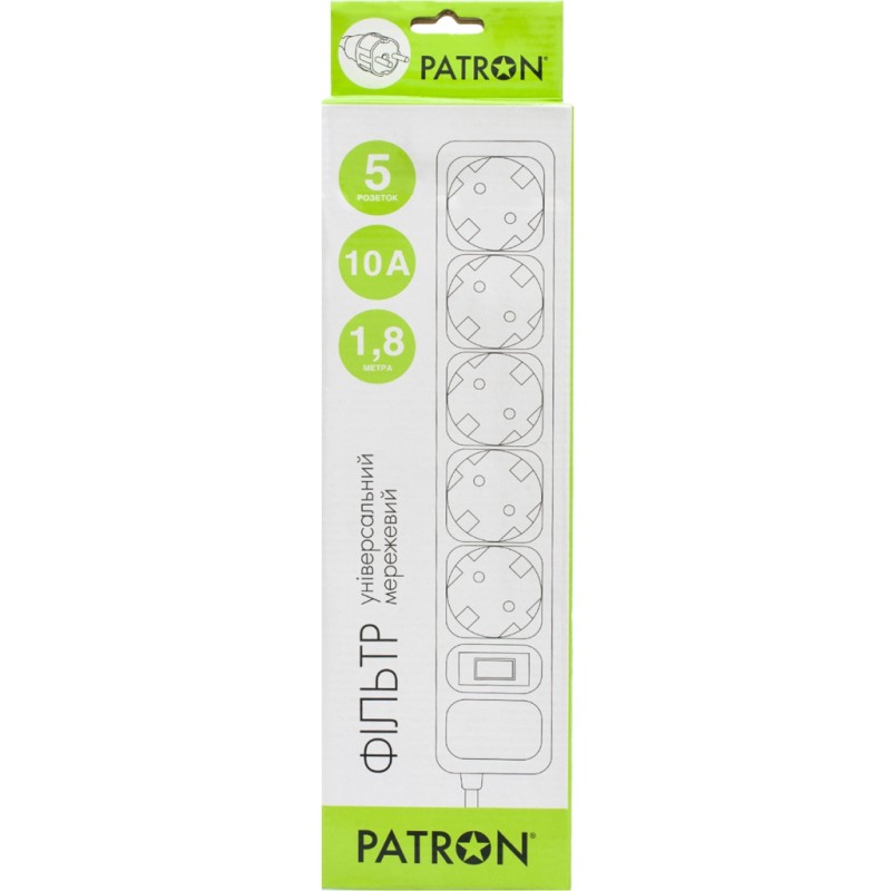 Сетевой фильтр питания Patron 1.8m (SP-1052W), 5 розеток White (EXT-PN-SP-1052W)