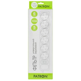 Сетевой фильтр питания Patron 5m (SP-1065W), 6 розеток White