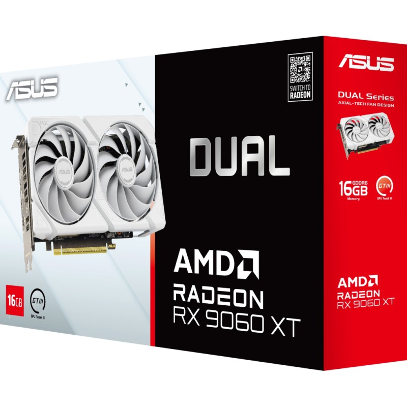 Видеокарта ASUS Radeon RX 9060 XT 16Gb DUAL WHITE OC (DUAL-RX9060XT-16G-WHITE)