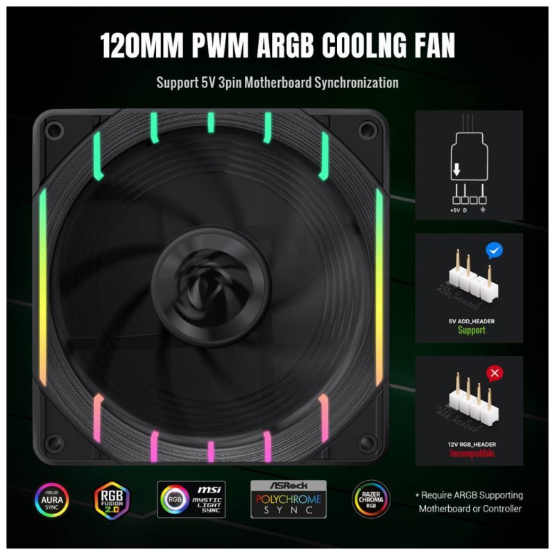Кулер до корпусу Gamemax Tornado T12 ARGB-R