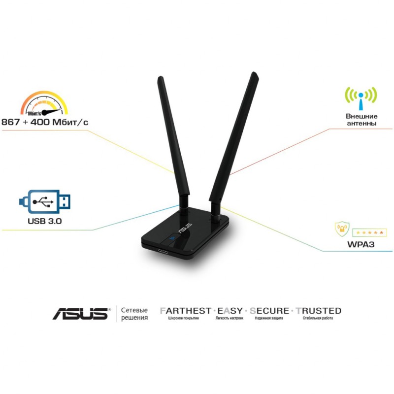 Сетевая карта Wi-Fi ASUS USB-AC58 (90IG06I0-BM0400)