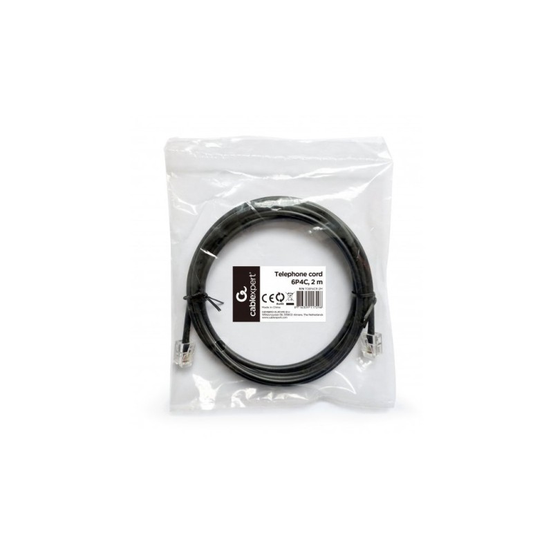 Патч-корд телефонный 2м RJ11 (6P4C) black Cablexpert (TC6P4CR-2M)