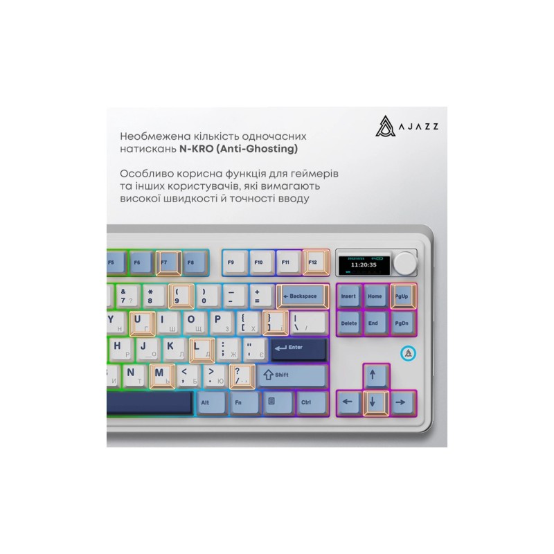 Клавиатура Ajazz AK870 PLUS Murad Switch RGB Wireless/Bluetooth/USB White (AK870-MU-BWD)
