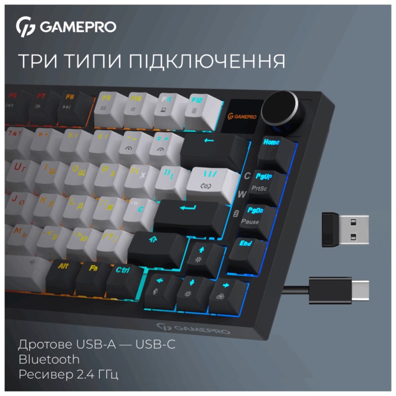 Клавиатура GamePro Asgard Valhalla Pro MK160B-D-Pro Rainy Switch Wireless/Bluetooth/USB UA Black (MK160B-D-Pro)