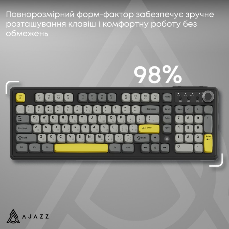 Клавиатура Ajazz AF98 Plus Wireless/Bluetooth/USB UA Black/Grey/Yellow (AF98-PLUS-BGY)