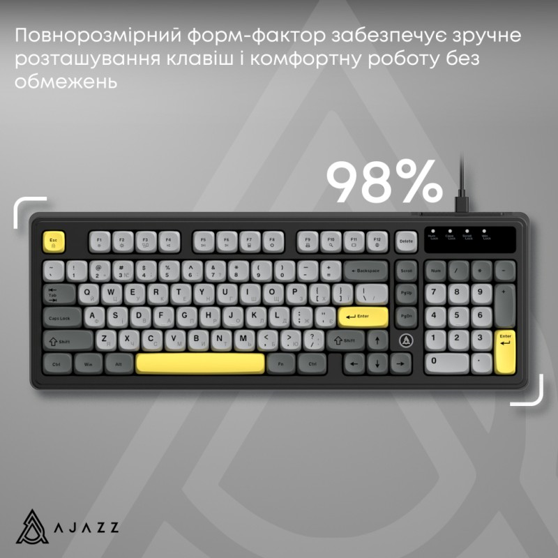 Клавіатура Ajazz AF98 USB UA Black/Grey/Yellow (AF98-BGY)