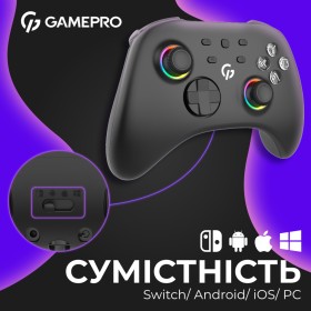 Геймпад GamePro с зарядной станцией BT 5.3/USB/2.4 ГГц (Switch/PC/iOS/Android) RGB Black (GPX13BDOC)