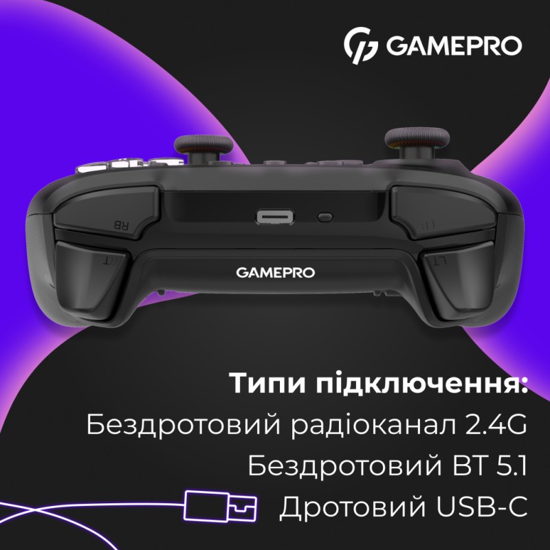 Геймпад GamePro с зарядной станцией BT 5.3/USB/2.4 ГГц (Switch/PC/iOS/Android) RGB Black (GPX13BDOC)