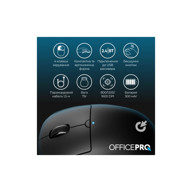 Мышка OfficePro M307B Silent Click Wireless/Bluetooth Black (M307B)