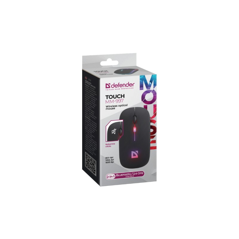 Мышка Defender Touch MM-997 Silent Wireless RGB Black (52997)