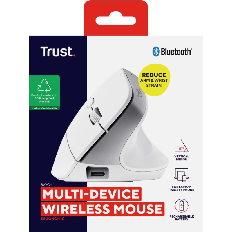Мышка Trust Bayo+ Ergonomic Wireless/Bluetooth White (25399)