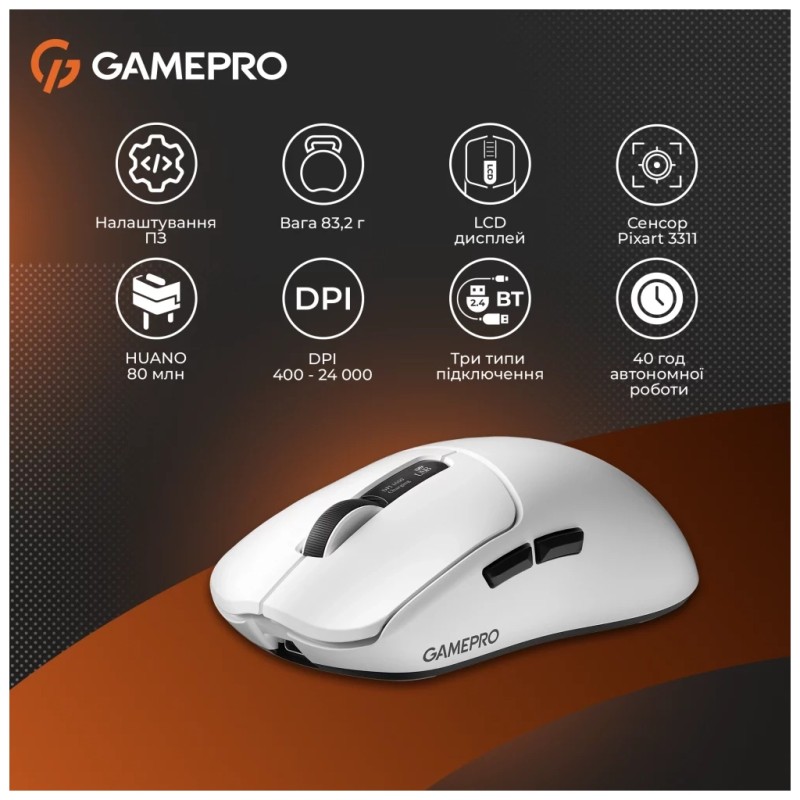 Мышка GamePro Genesis Ranker Wireless/Bluetooth/USB White (GM012W)