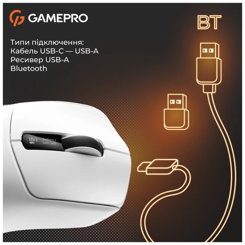 Мышка GamePro Genesis Ranker Wireless/Bluetooth/USB White (GM012W)