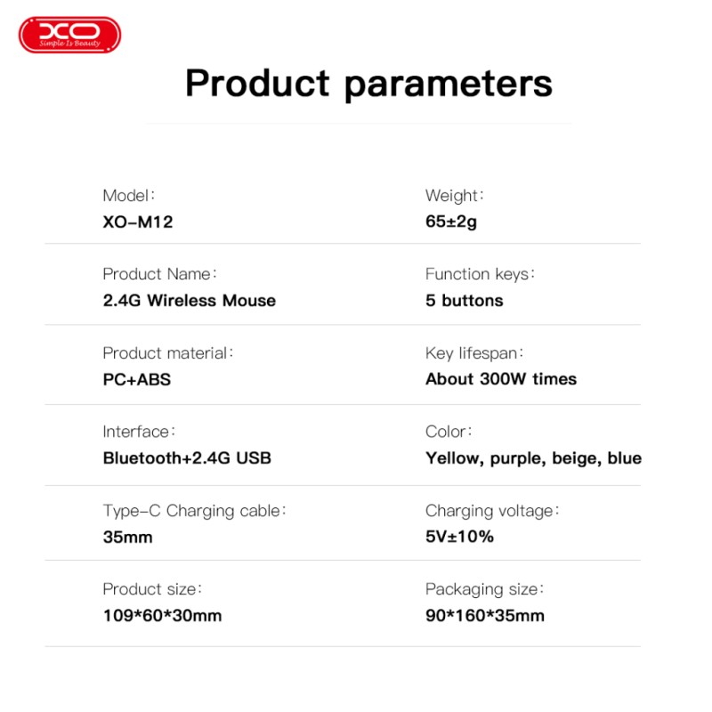 Мышка XO M12 Wireless Transparent/Pink (M12 Purple)