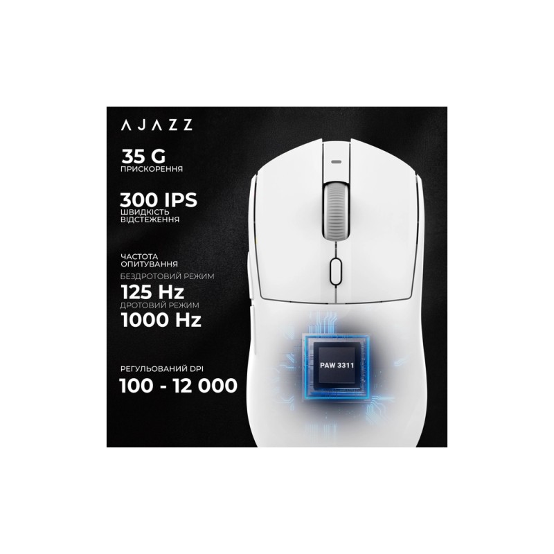 Мышка Ajazz AJ139 V2 MC Wireless/Bluetooth/USB White (AJ139-V2-MC-W)