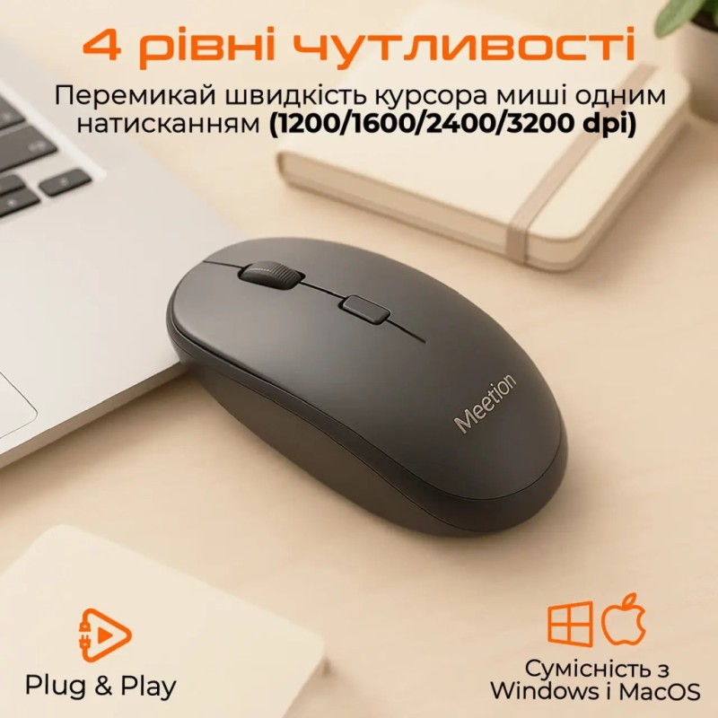 Мышка Meetion BTM100 Wireless/Bluetooth/USB Black (MT-BTM100-A)